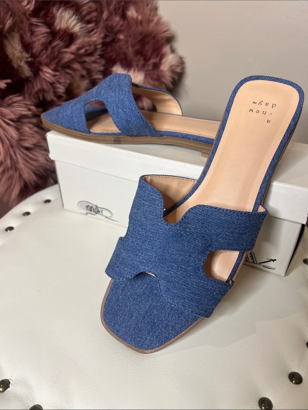 a new day Denim Cutout Slide Mules - Blue